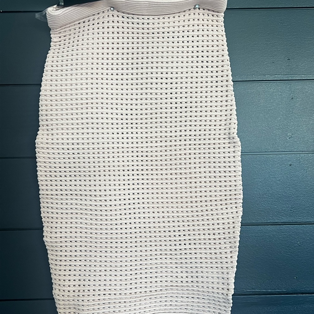 Cream Ribbed Midi Pencil Skirt for Work